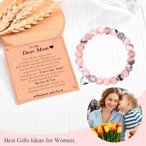 Image of Mothers Day Gifts for Mom, Christmas Valentines Day Easter Birthday Gifts Stocking Easter Basket Stuffers Beaded Bracelet Jewelry Gifts for Mom from Son, 7, Pink