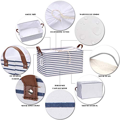 Hinwo 31L Large Storage Bins, Closet Organizers And Storage, Shelf Baskets, Foldable Clothes Storage Baskets With Handles, Containers For Clothing, Blanket, Towels, Toys, Bedding (Navy Stripe) #TOP3