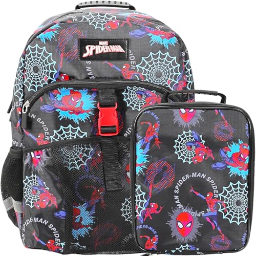 Bioworld Spider-Man Superhero & Webs 16' Premium Backpack & Lunch Kit Set for Boys