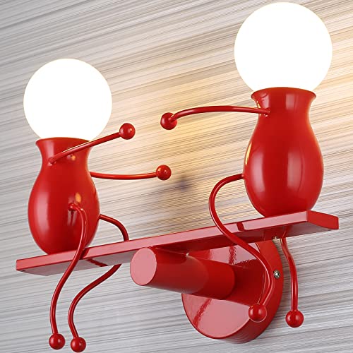 Southpo Led Metal Wall Light Fixtures Childhood Seesaw Little People Wall Lamps Bedroom Mini Doll Bedside Lamp Modern Children Cartoon Wall Sconces Gift Creative Art Deco Lighting Indoor 2×E26 (Red) #TOP6