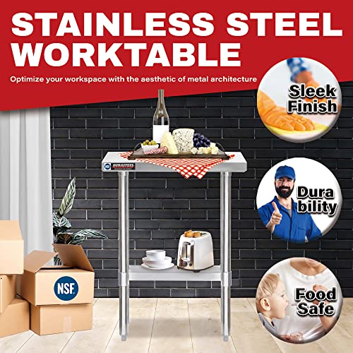Food Prep Stainless Steel Table - Durasteel 30 X 12 Inch Commercial Metal Workbench With Adjustable Under Shelf - Nsf Certified - For Restaurant, Warehouse, Home, Kitchen, Garage #TOP1