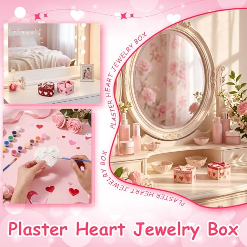 Image of Zubebe 6 Set Ceramic Hearts to Paint Jewelry Tray Kit with Lid Ready to Paint Ceramics Ring Dish Holder DIY Unpainted Plate Trinket Dish Tray DIY Gift for Women Adult Wedding Valentine Christmas