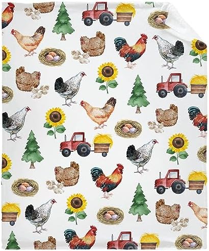 Farm Chicken Sunflower Blanket Soft Flannel Lightweight Fleece Soft Gifts Throws Fuzzy Warm Cozy Bedding Blankets for All Season in Home Bed Sofa S 50″x40″(Throw) Kids