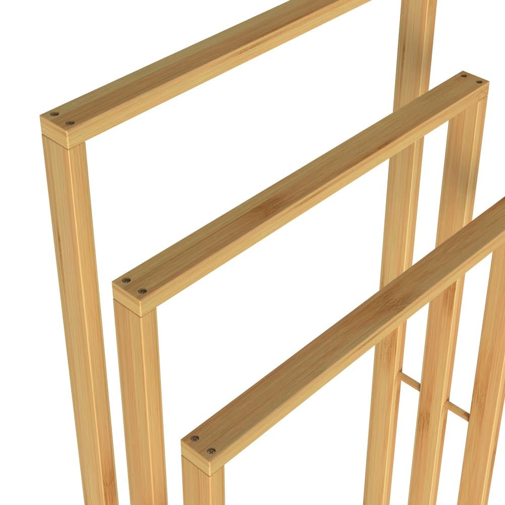 Porte-Serviettes en Bambou sur Pied avec 3 Barres Étagère de Salle de Bain Support pour Serviettes Charge Max 15 kg