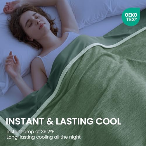 Image of Topcee Cooling Blanket(90 inchx108 inchKing Size) for Night Sweats Absorbs Heat to Keep Adults Cool on Warm Nights, Q-Max 0.5 Cooling Blankets for Hot Sleepers, Ultra-Cool Lightweight Blanket for Bed