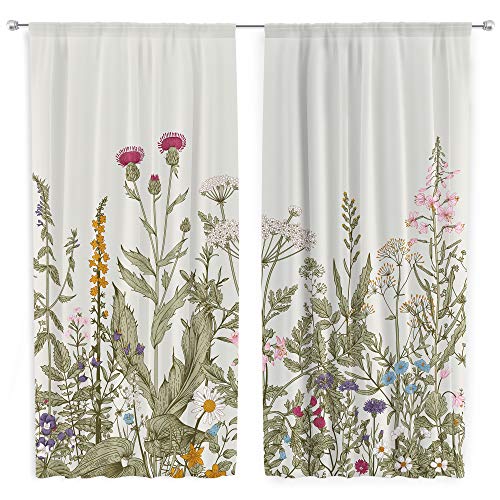 Riyidecor Green Leaves Plant Floral Small Kitchen Curtains Botanical Wildflower Rod Pocket Farmhouse Sage Cafe Curtains Herb Living Room Bedroom Window Drape Treatment Fabric 2 Panels 27.5 X 39 Inch #TOP3