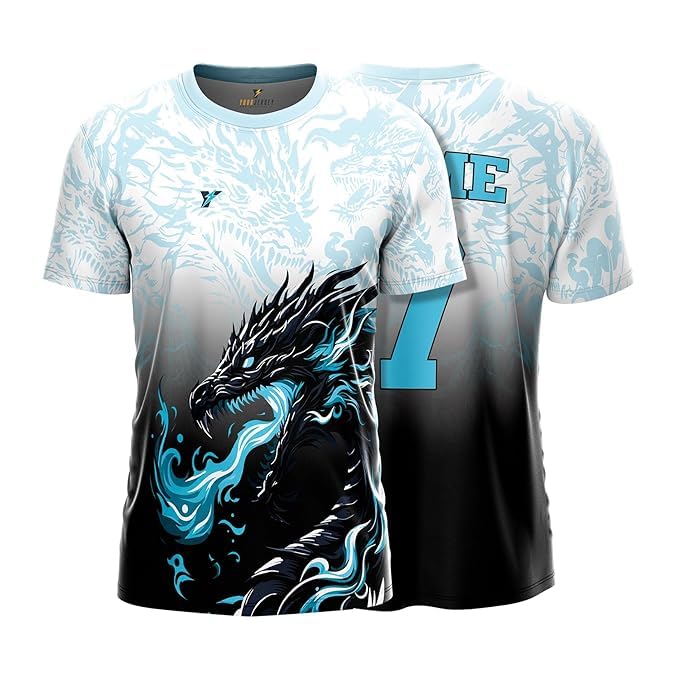 yourjersey Madrid Dragon Frost Football Jersey for Boys with Custom Name & Number, Madrid Style Dragon Football Fan Jersey, Number 7 Soccer Sports T Shirt for Men Kids | Aqua White-picture-23