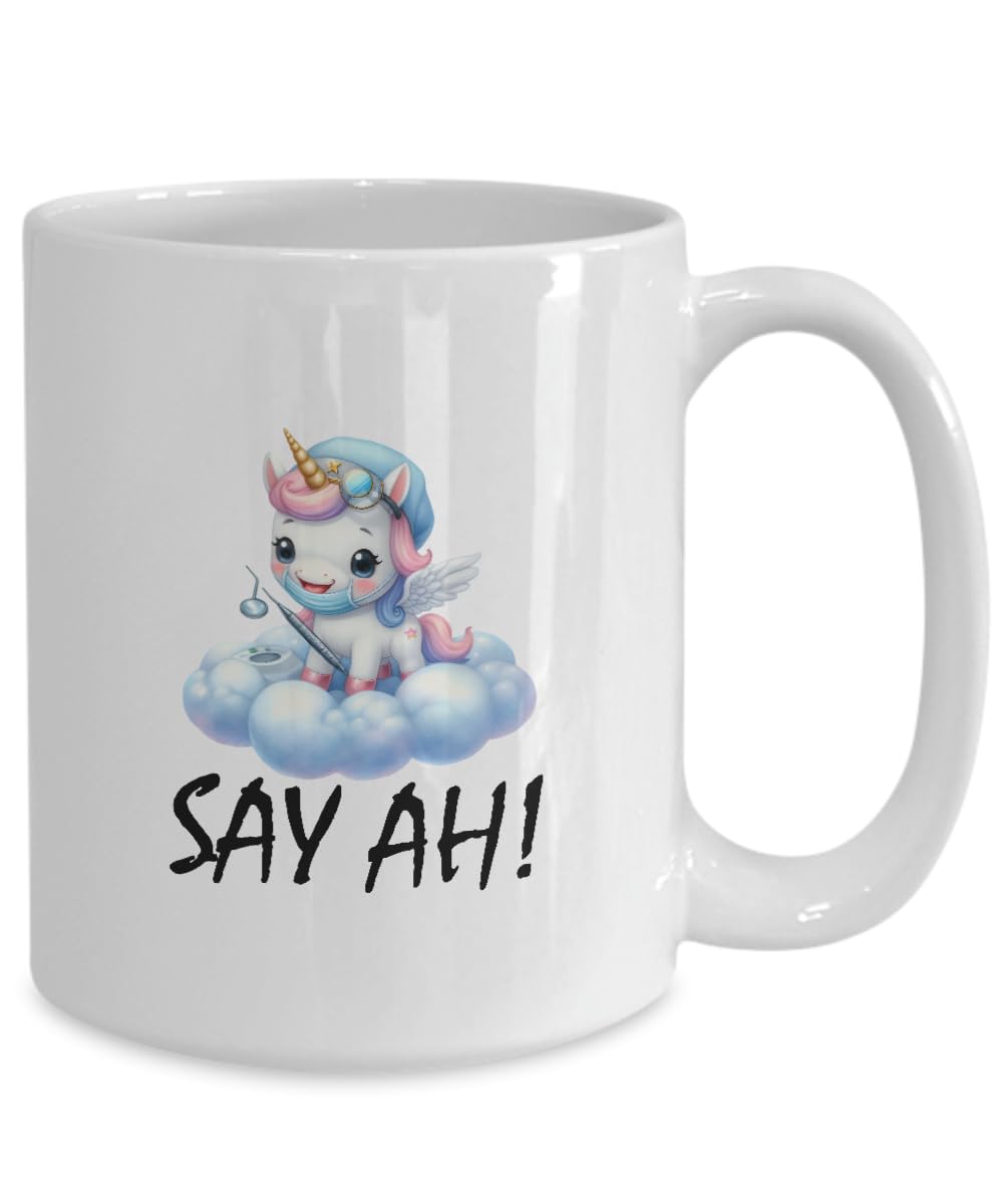 AMISK CREATIVES Say AH Dental Dentist Tooth Funny Unicorn Mug Gift Ideas For Women Men Dental Hygiene Hygienist