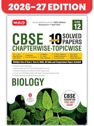 Image of MTG CBSE Class 12 PYQs Book | 10 Years (2026-2017) Chapterwise Topicwise Solved Papers Class 12 Biology - CBSE Champion For 2027 Exam | Free Video ... | CBSE Sample Papers (As Per Pattern)