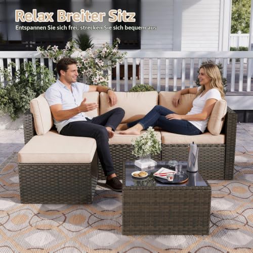 Aoxun Gartenmöbel Set Polyrattan 3-teilig mit 7,5cm dicken Kissen & Glas-Couchtisch… – Ansicht 6