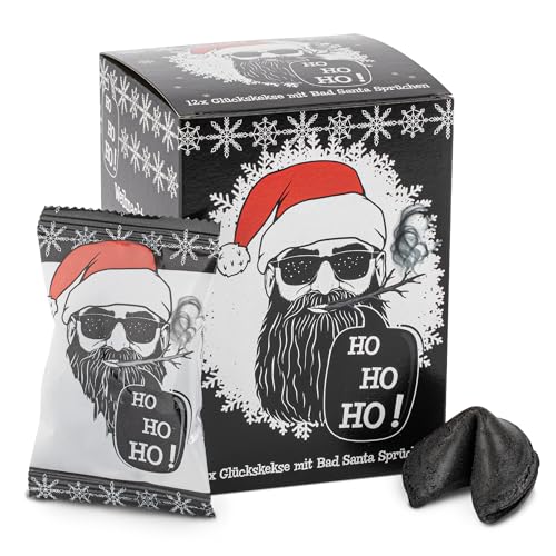 FOOD crew 12x Weihnachtsglückskekse Bad Santa – schwarze...