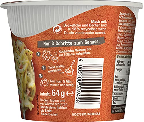 MAGGI 5 Minuten Terrine Spaghetti in cremiger Schinkensauce, leckeres Fertiggericht, Instant-Nudeln, Eiernudeln mit… – Bild 6