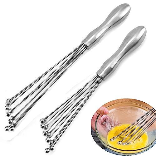 Leadigol 2Pcs Stainless Steel Ball Whisk Egg Beater,10-Inch and 12-Inch Manual Mixer Egg Whisk Kitchen Cooking Manual Mixer Mini Ball Whisk,for Sauces Cream Blending Whisking