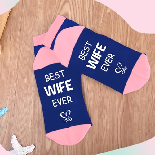 DTUIEUI Valentines Gifts for Wife - Wife Gift Socks,Xmas Birthday Wedding Christmas Anniversary Cozy Warm Funny Mothers Day Mother's Day Gifts Presents for Best Wifes Gift Ideas,Novelty Socks Women