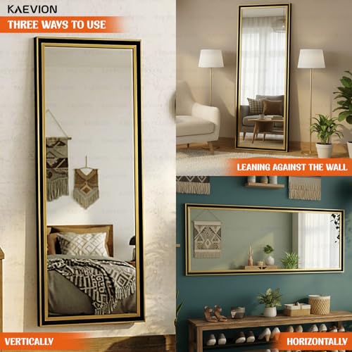 Image of 63x21 Inch Full Length Mirror Black Gold Frame, 5mm High-Definition Wall Mirror, Vertical or Horizontal Hanging Large Body Dressing Mirror for Entryway, Bedroom & Living Room