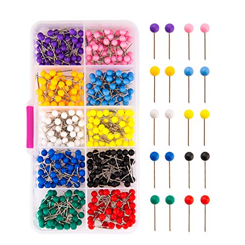 AIEX 500pcs Push Pins Map Tacks Marking Pins Plastic Head Tacks with Steel Points Assorted Colors for Cork Board, Map