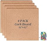 Natural Cork Tiles 12'x12' - 1/2' Thick - Cork Board - Bulletin Board - 40 Bonus Push Pins - Mini...