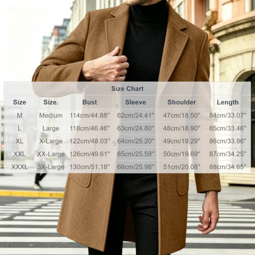 YRAETENM Mens Single Breasted Trench Coat Notch Lapel Long Casual Overcoat - image 5