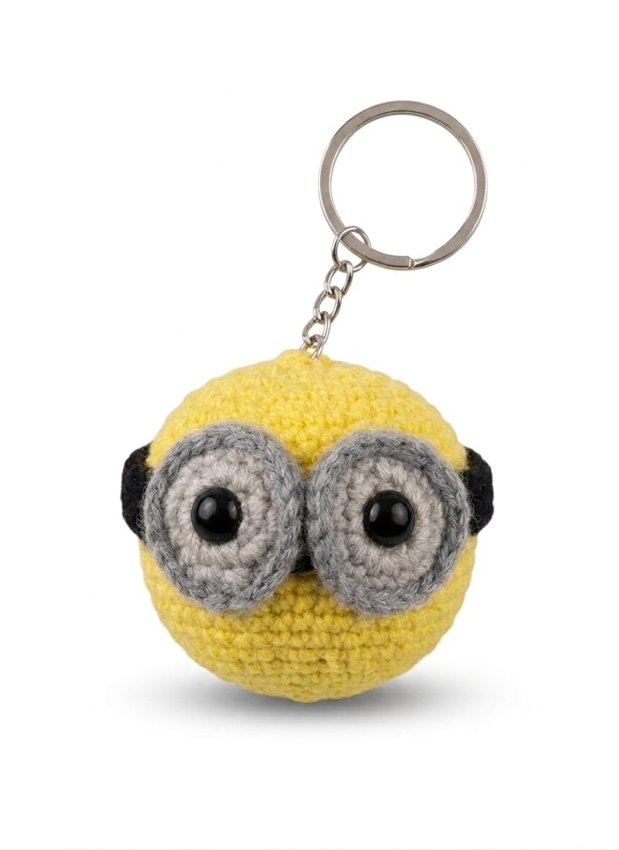 Handmade Crochet Minion Keychain – Cute Cartoon Bag Charm Accessory Purse, Backpack & Keys – Aesthetic Key Ring Gift - Yellow-image-6