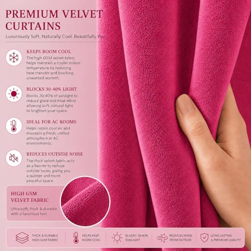 Image of Velvet Curtains | Heavy Soft Premium Velvet Drapes for Bedroom and Living Room | Semi Light Blocking, Thermal Insulated and Noise Reducing Window Panels | 5 Feet, Set of 2 (Pink)