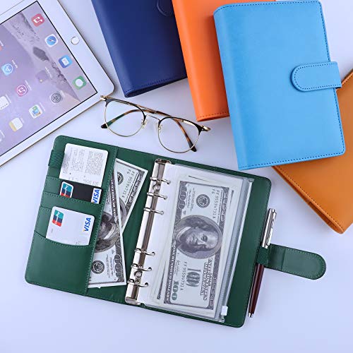 Antner A6 Pu Leather Notebook Binder Refillable 6 Ring Binder For A6 Filler Paper, Loose Leaf Personal Planner Binder Cover With Magnetic Buckle Closure, Dark Green #TOP4