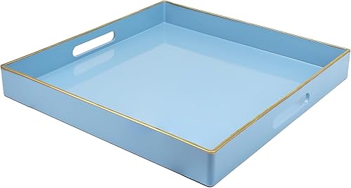 Spsyrine Bandeja decorativa azul claro para sala de estar, bandeja cuadrada moderna de plástico para mesa de café otomana y cocina, 13 x 13 pulgadas.