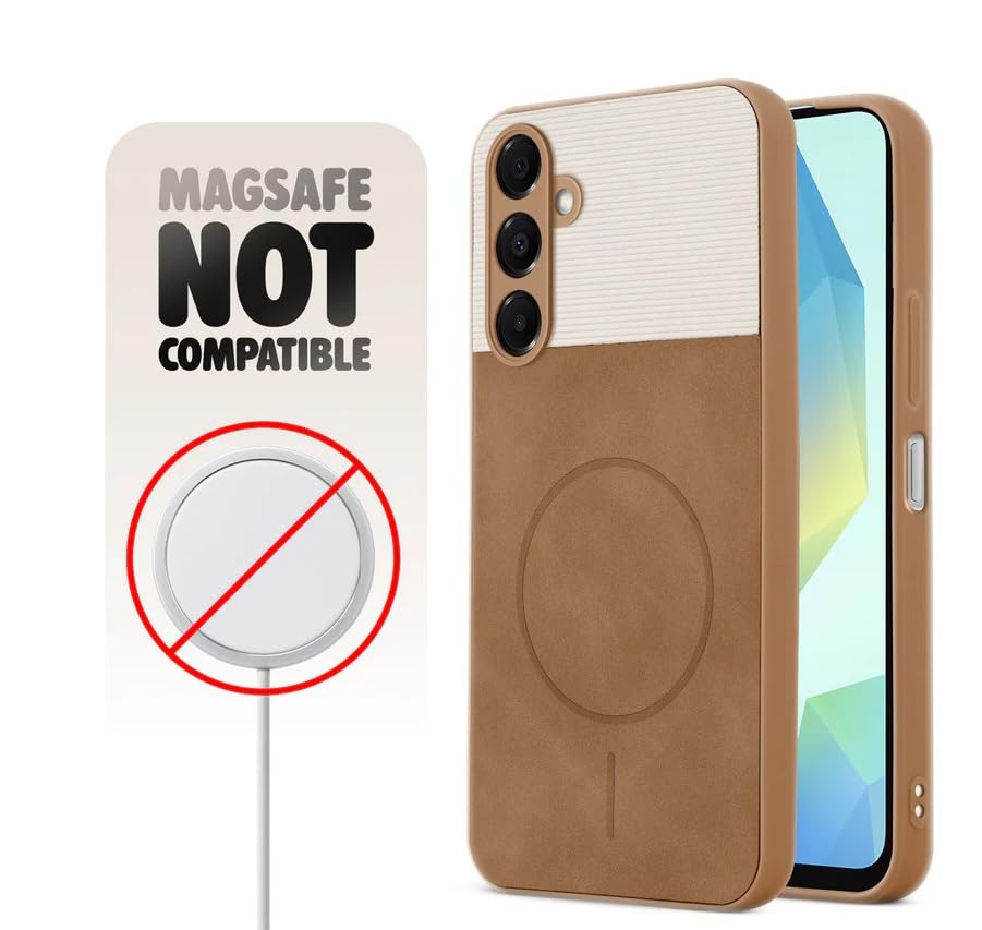 Image of Bintage CASE Mac Safe Design Hard Light Weight Back Case | Soft Border Camera Protect | Dual PU Leather Finish Back Cover Compatible for Samsung Galaxy F15 5G - White & Brown