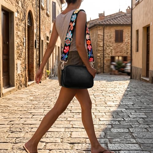 Image of Crochet Flower Purse Strap,Knit Wide Replacement Crossbody for Shoulder Strap Bag Adjustable 2inch Guitar Strap