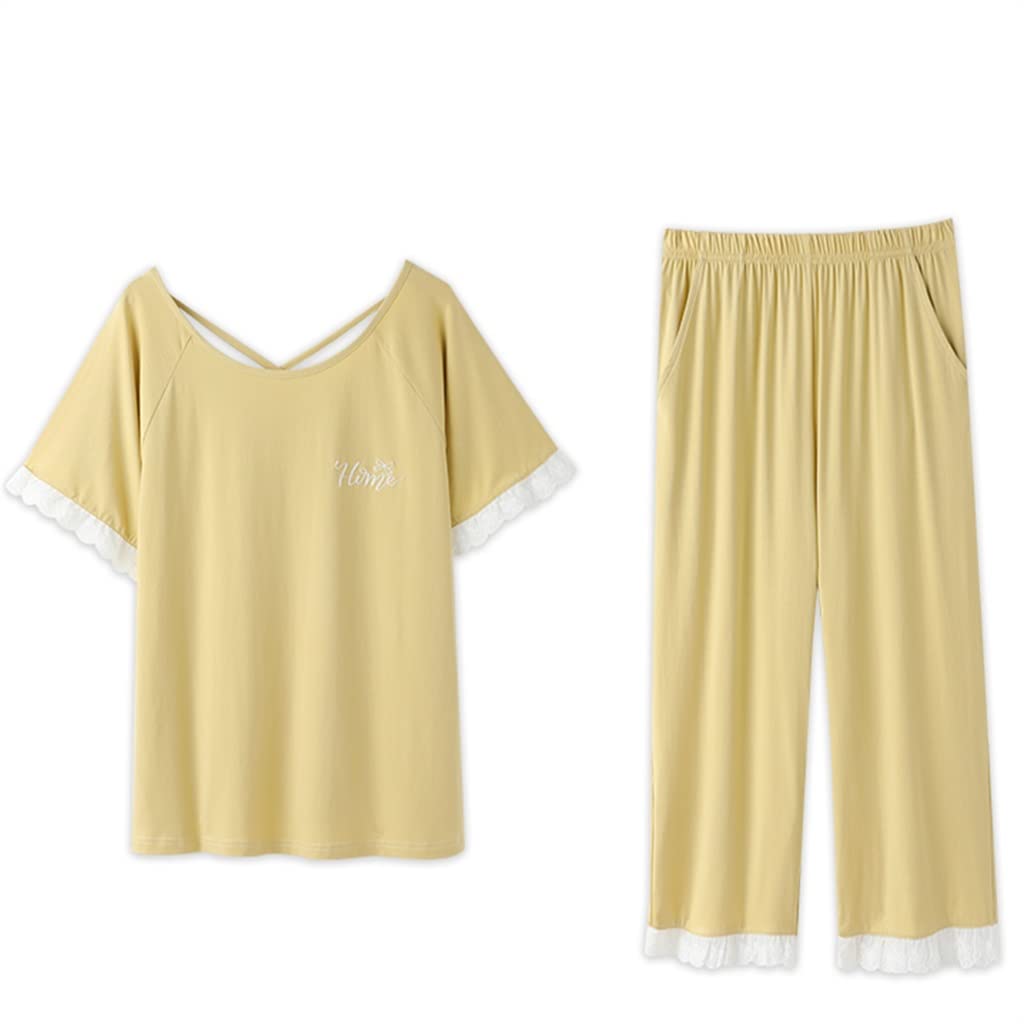 RWRAPS Sommer-Modal-Shorts mit kurzen Ärmeln für Damen, dünne Sommer-Eisseide, kühler Sommer-Casual-Homewear-Anzug (Farbe: Gelb, Größe: XL-Code) (Gelber XXL-Code)