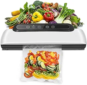 HASTHIP Vacuum Sealer, Automatic Food Sealer with Built-in Cutter& Roll Bag Storage, Machine for Food Storage and Preservation with Dry&Moist Modes with 10 Reusable Bags