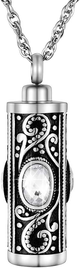 XIUDA Crystal Cremation Urn Necklace for Ashes Keepsake Stainless Steel Memorial Pendant with Flower