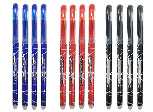 12 bolígrafos de tinta azul,roja,negro borrable de gel 0,7mm, bolígrafos papelería escolar