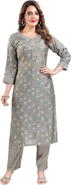 QUEEN SHIELDChanderi Kurta with Pant for Women, Printed Salwar Kameez Suit, Indian Clothing & Ready to Wear Straight Kurta Set, Ethnic Dresses for Women