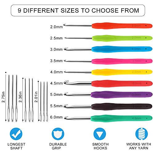 Mukum 44Pcs Crochet Kit Crochet Hooks Crochet Needles for Crocheting with Case Ergonomic Handle Crochet Hooks Knitting Needles for Arthritic Hands
