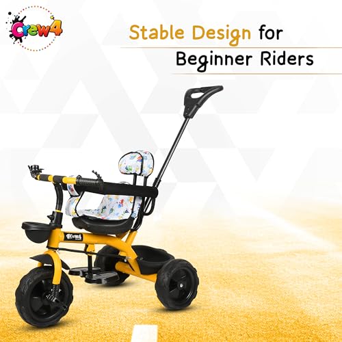 Image of Tricycle 1 Years to 5 Years with Removable Safety Guard and Parental Control Back Side Push Handle with Rubber Tyre for Kid's CR07 (Yellow)