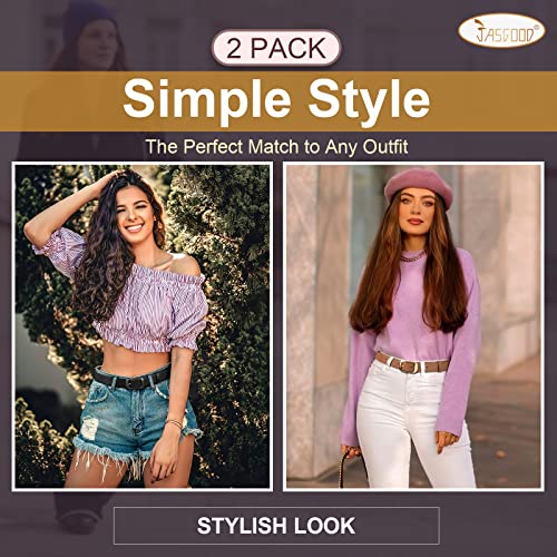 JASGOOD 2 Pack Women Faux Leather Belt, Fashion Ladies Belt with Pin Buckle for Jeans Pants3