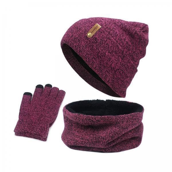 3xWomen Winter Beanie Hat Scarf Hat Knitted Gloves Fleece Lining Rose red|Clothing, Shoes & Accessories | Mens Accessories | Hats