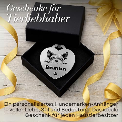 Personalisierte Hundemarke – 52 Hunderassen Vorlagen – Herzförmige, Wasserdichte Identifikationsmarke für Hunde