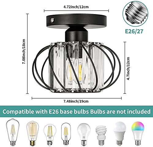 Frideko Home Industrial Semi Flush Mount Ceiling Light - Mini Crystal Ceiling Light Fixture Modern Light Fixtures Ceiling Mount E26 Small Chandelier For Hallway Porch Entryway Foyer Bathroom,Black #TOP5