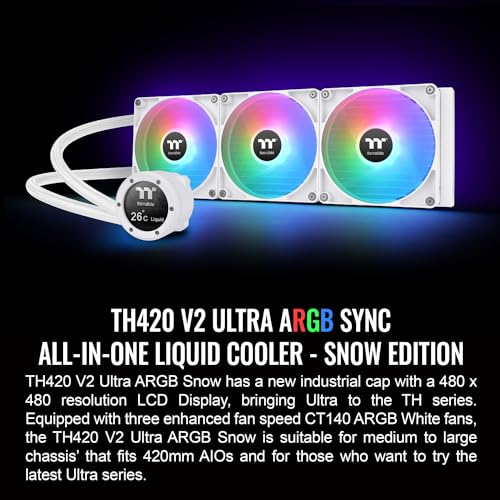 Image of Thermaltake TH420 V2 Ultra ARGB Sync /AlO Liquid Cooler /ARGB Fan 140 * 3 /PWM 500~1800rpm /Water Block 2.1 inch LCD /White, CL-W407-PL14SW-A