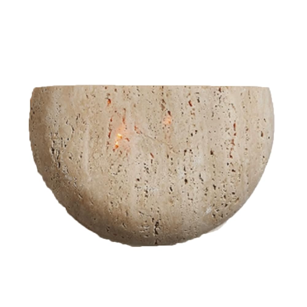 SHUANGZ Half Round Wall Light Warm Wall Mount Light Metal Base Wall Mount Sconce,Yellow Travertine Lampshade Japanese Style Stone Sconces for Bedrooms Galleries Fireplaces Decoration Stone Wall Lamp