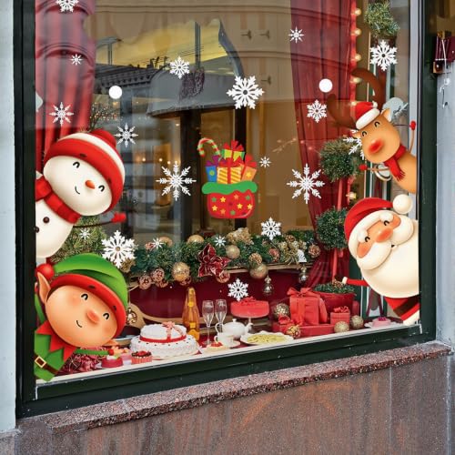 Christma Window Sticker, Snowflake Static Clings, Xmas Decorations 82 Pcs