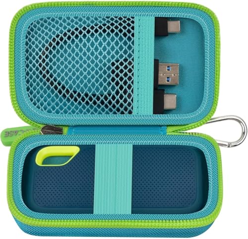 Funda rígida compatible con SanDisk 500 GB, 1 TB, 2 TB, 4 TB, SSD portátil Extreme, hasta 1050 MB/s, USB C, USB 3.2 Gen 2, unidad externa de estado sólido, soporte de viaje para cable USB, color verde