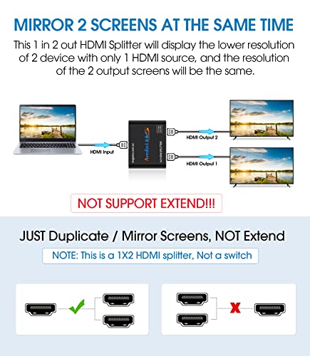 Avedio Links 4K@60Hz Hdmi Splitter 1 In 2 Out thumb #1