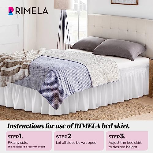 Rimela White Bed Skirt Queen 15 Inch Drop Wrap Around Dust Ruffles Bedskirt, Wrinkle And Fade Resistant With Adjustable Elastic Belt Easy To Install #TOP5