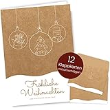 Weihnachtskarten mit Umschlag Set (12 Stück) - A6 Klappkarten für Weihnachten - Christmas Postkarte mit Umschlägen für deine Weihnachtsgrüße - Coole Weihnachtspostkarten mit und ohne Sprüche
