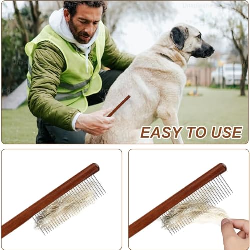 Image of Emily Pets Grooming Comb for Dogs & Cats | Wooden Handle | Flea & Lice Remover | Detangler for Long & Short Hair | Pet Hair Comb for Small & Medium Pets (Medium)