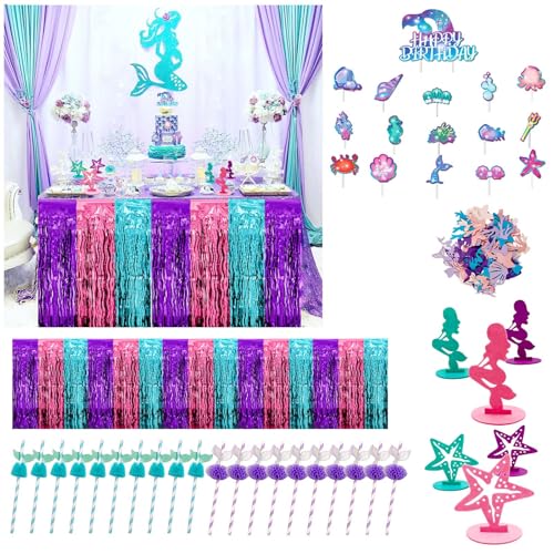 SNAIL GARDEN 143PCS Mermaid Party Table Skirt Decorations Set, 29.5