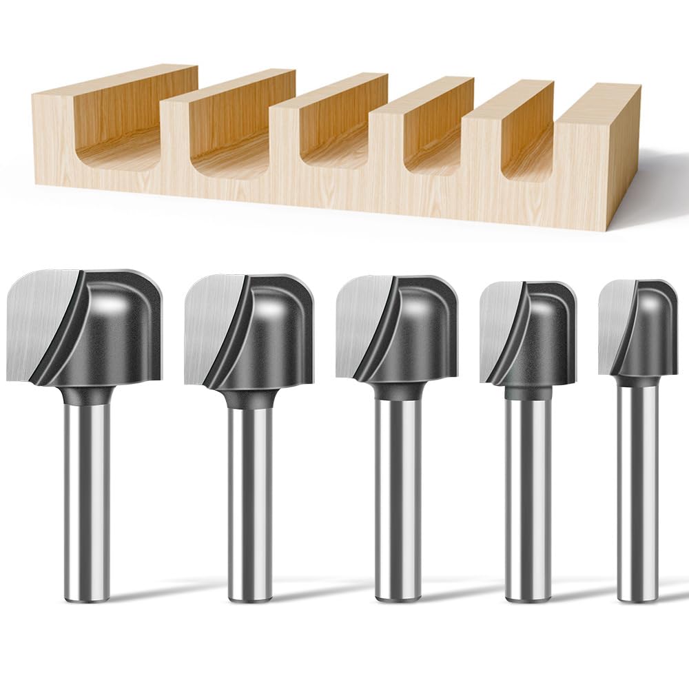 WSOOX Bowl and Tray Router Bits with 1/4" Shank 5PCS Carbide Signmaking Carving Router Bit Set Radius:1/8",1/8" 5/32",1/4",1/4". (1/4" Shank)