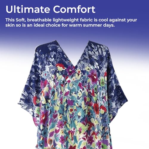 SAGEFINDS Floral Caftan for Women, Short Swimsuit Beach Cover Up, V Neck Dress, Casual and Loose Loungewear Multi4